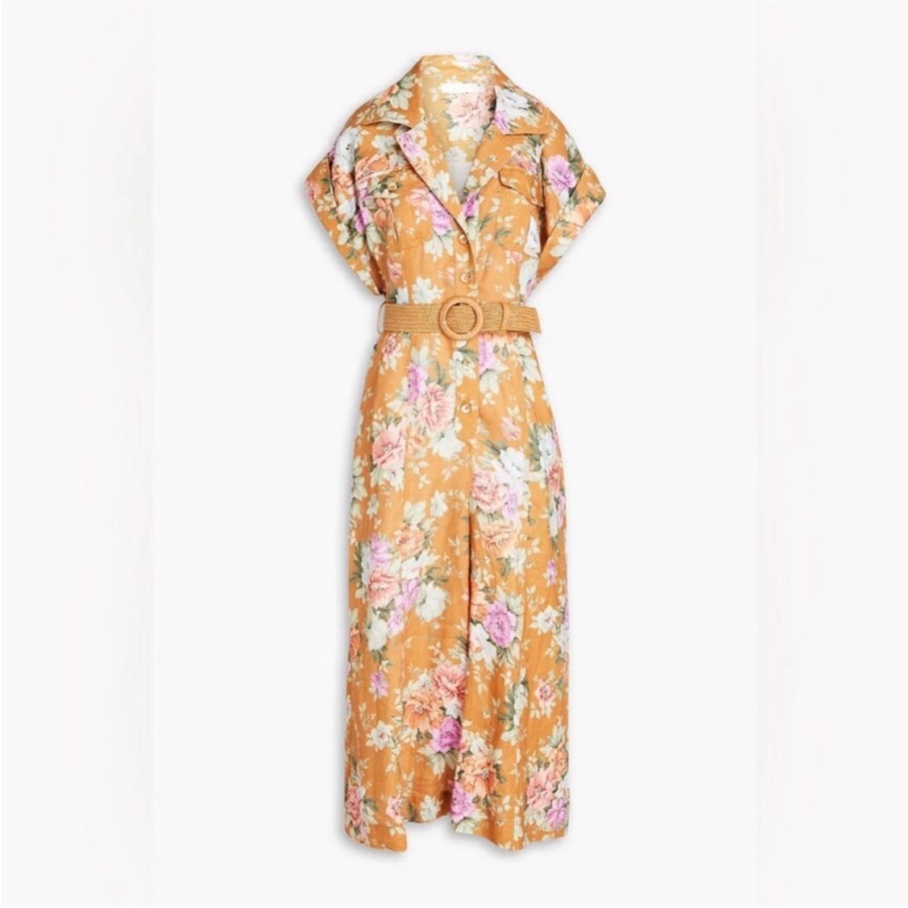 Zimmerman Floral Pattie Cuffed Linen Jumpsuit